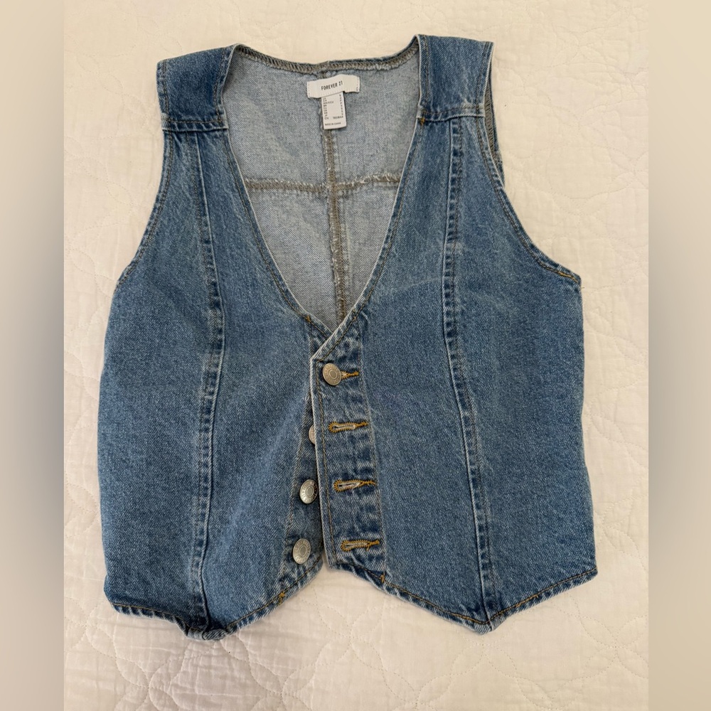 Forever 21 Blue Denim Vest Waistcoat
